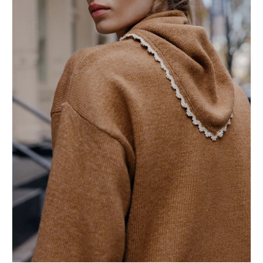 Zara Bandana Lace Knit Jumper / Sweater Camel NWT - Picture 3 of 9